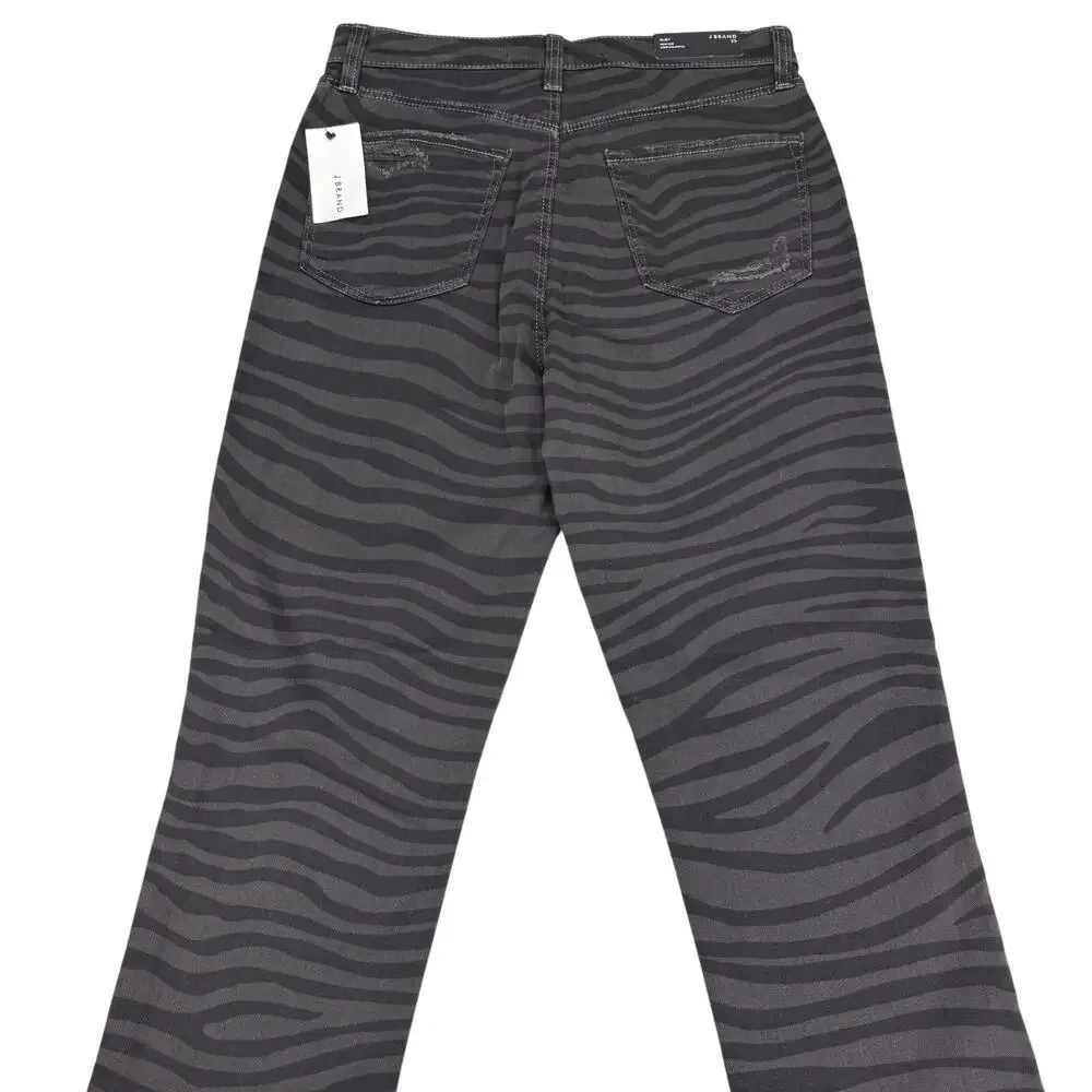 NWT J BRAND Ruby High-Rise Crop Cigarette Jean Size 25 Black Dazzle Destruct